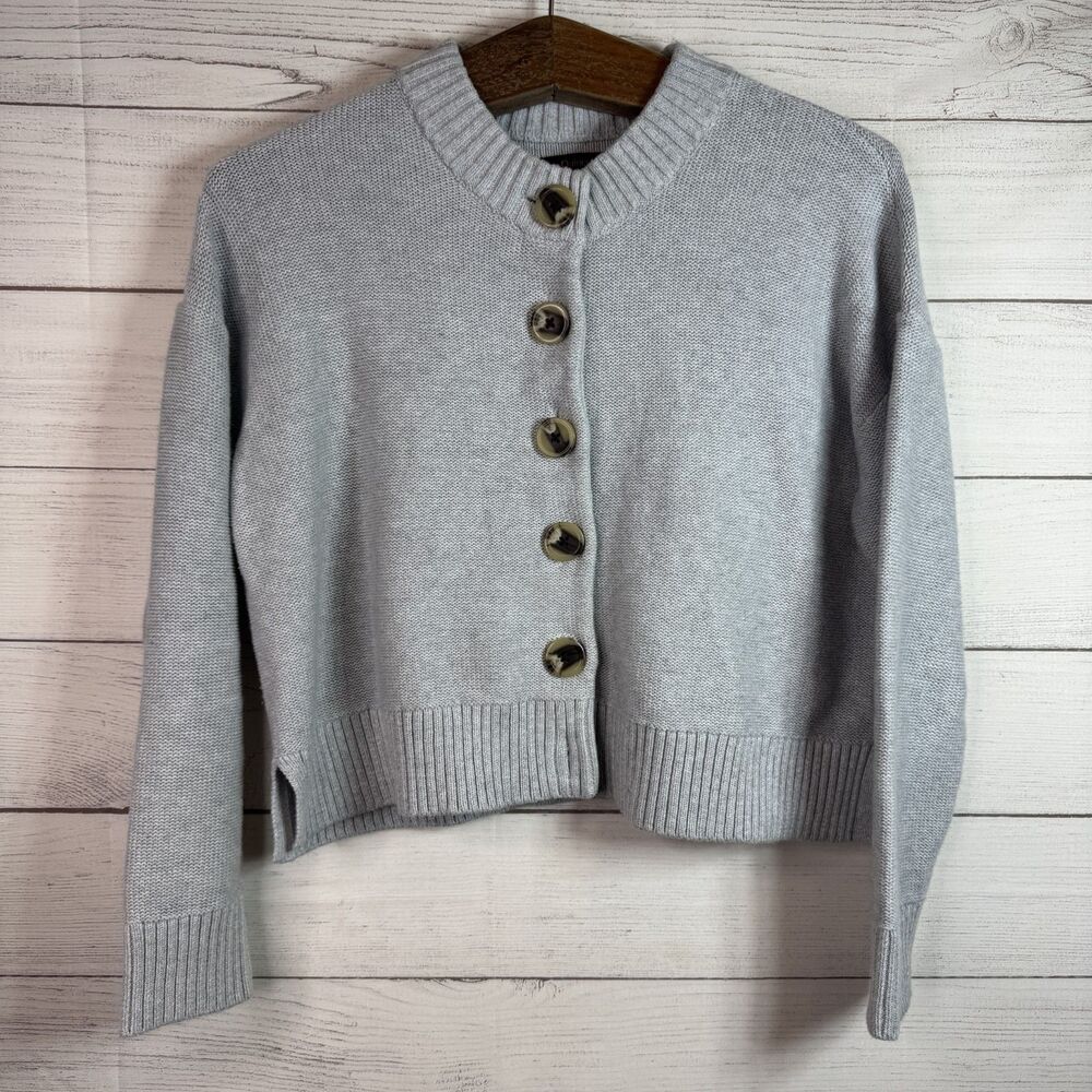 Quince Women 100% Organic Cotton Cropped Button Cardigan Gray Size XS - Picture 4 of 8